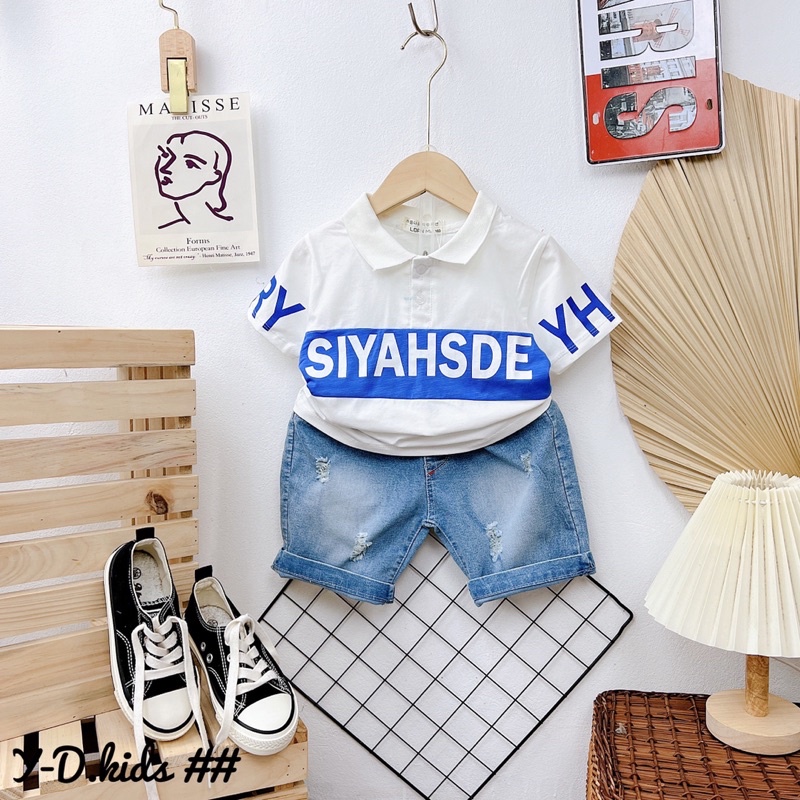 Set áo polo quần jean cho bé trai