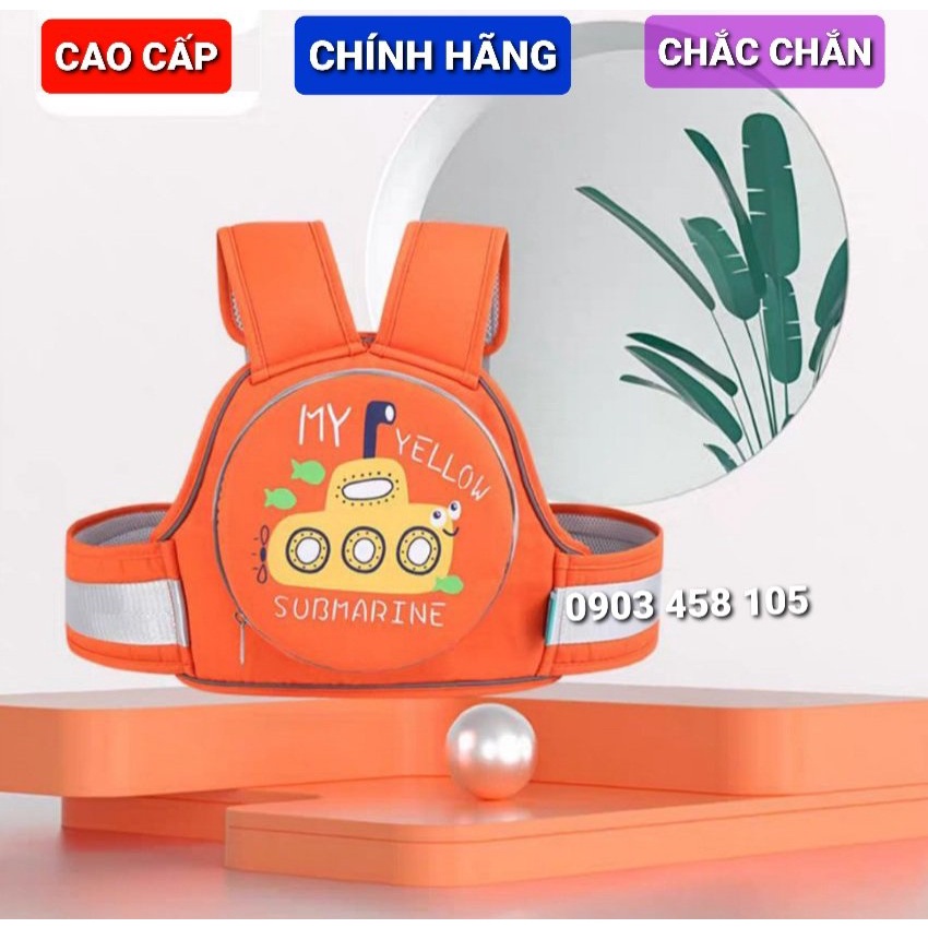 Đai đi xe máy an toàn có phản quang cho bé hàng hãng Limengsi thiết kế kèm túi đựng in hình họa tiết xinh xắn