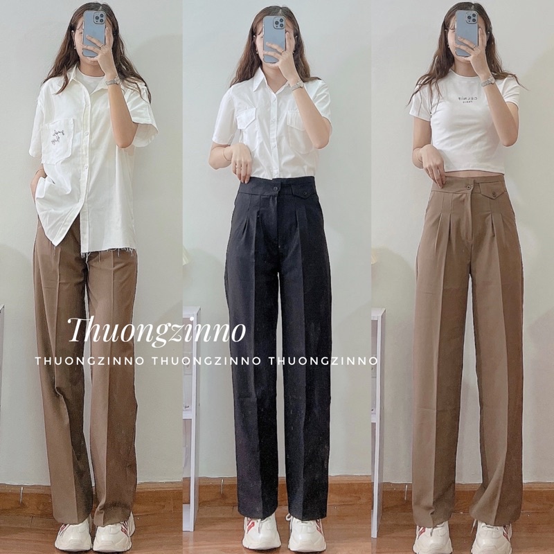 [Ảnh thật/Video]Quần ống rộng túi hộp dáng vừa hàng Quảng Châu Quần ống đứng vải mềm mướt