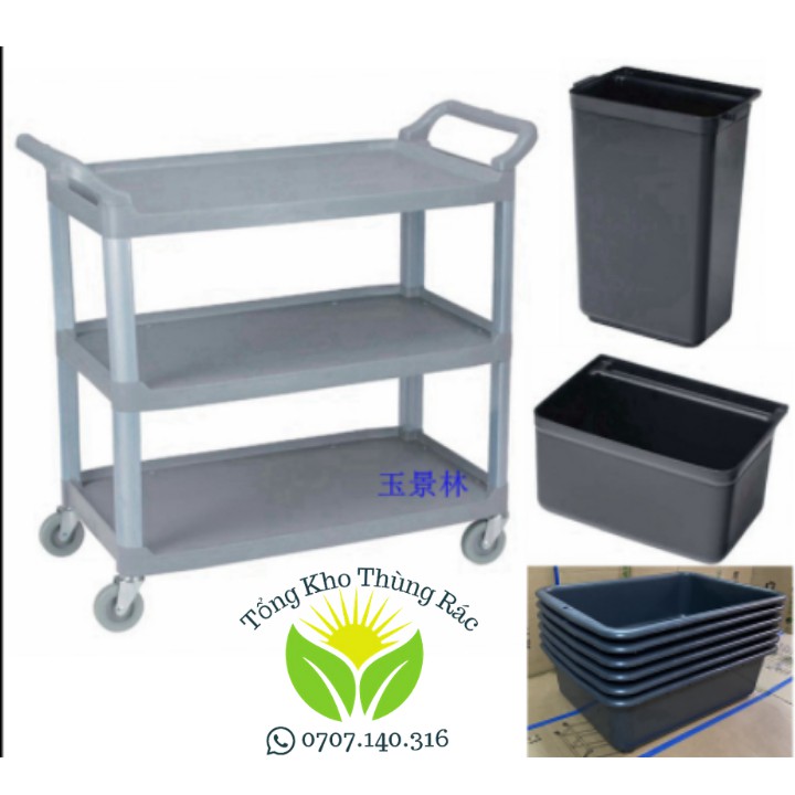 Xe dọn đồ thức ăn , Xe đẩy thu dọn thức ăn bằng nhựa, Xe đẩy dọn bàn , Xe đẩy phục vụ nhà hàng