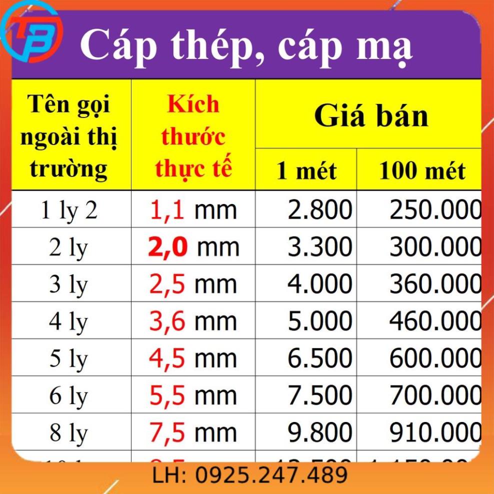 Cáp thép Cáp mạ Cáp lụa Cáp trần... [bán lẻ từng mét] THAIBINHVINA