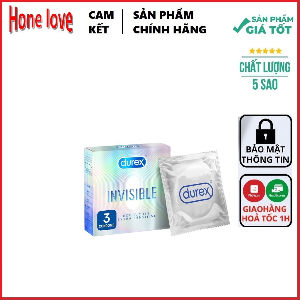 Bao cao su Durex Invisible Extra Thin hộp 3 bao hàng mơí date 2025 che tên kín đáo