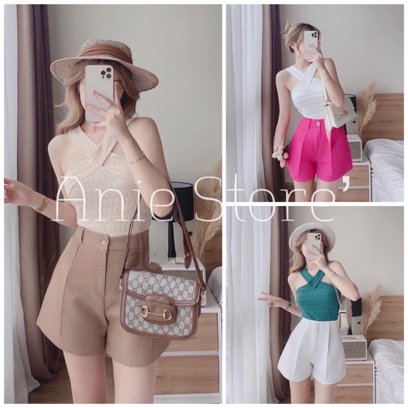 Bộ Áo Yếm Nữ Quần Short Ống Rộng Vải Xốp 🦋 Set Áo 2 Dây Kèm Quần Đùi Ống Rộng 2 Màu 🦋