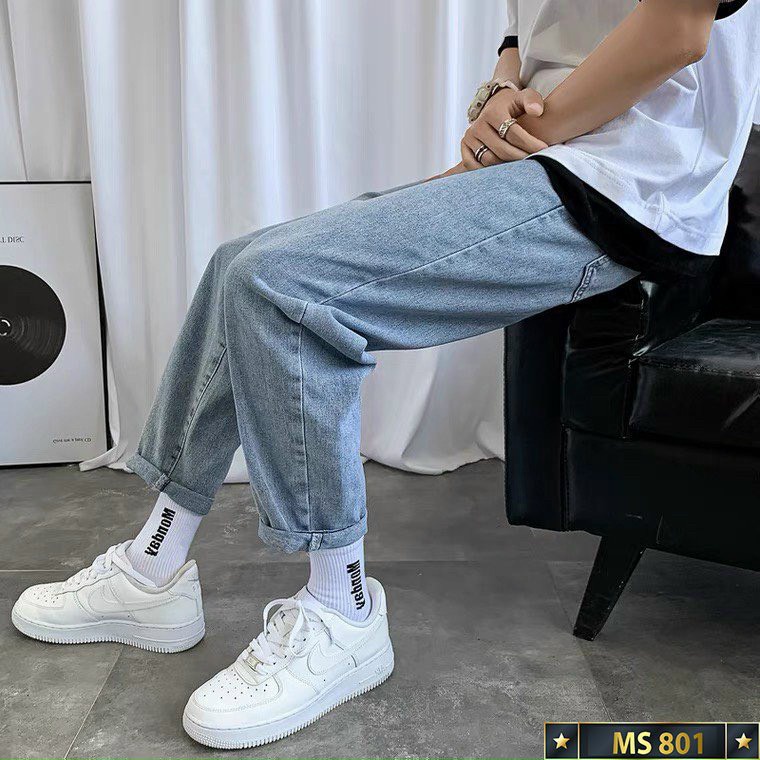 Quần jean nam baggy ống suông rộng - quần bò nam xanh dáng đứng vải jeans cao cấp hottrend 2022 J806