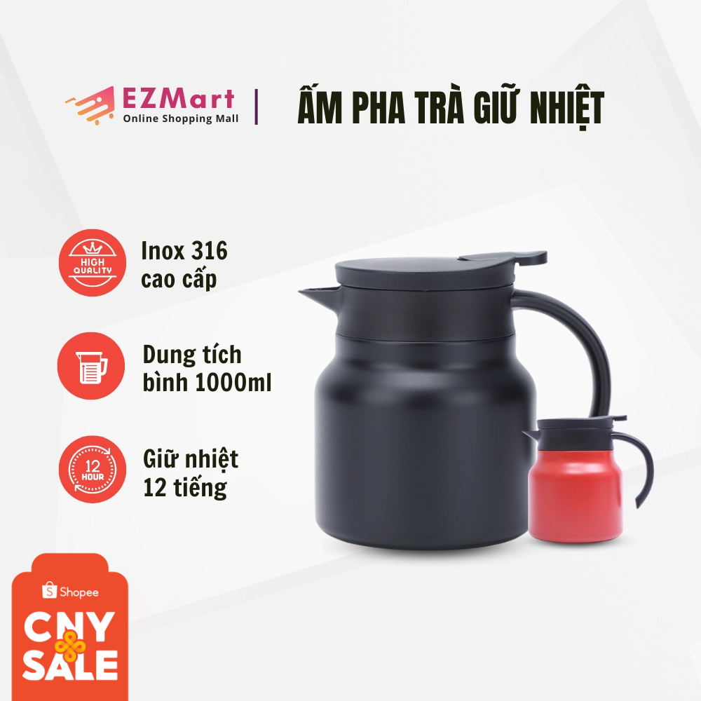 Ấm pha trà giữ nhiệt có lưới lọc trà dung tích 1L, chất liệu inox 316 cao cấp - Ấm nước thép không gỉ giữ nhiệt 12 tiếng