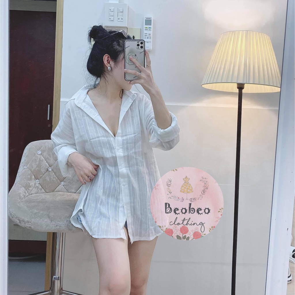 Áo sơ mi oversize tay dài voal gân ulzzang