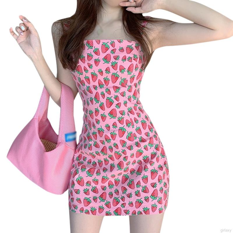 Đầm hai dây in hình dâu tây xinh xắn dễ thương dành cho nữ | BigBuy360 - bigbuy360.vn