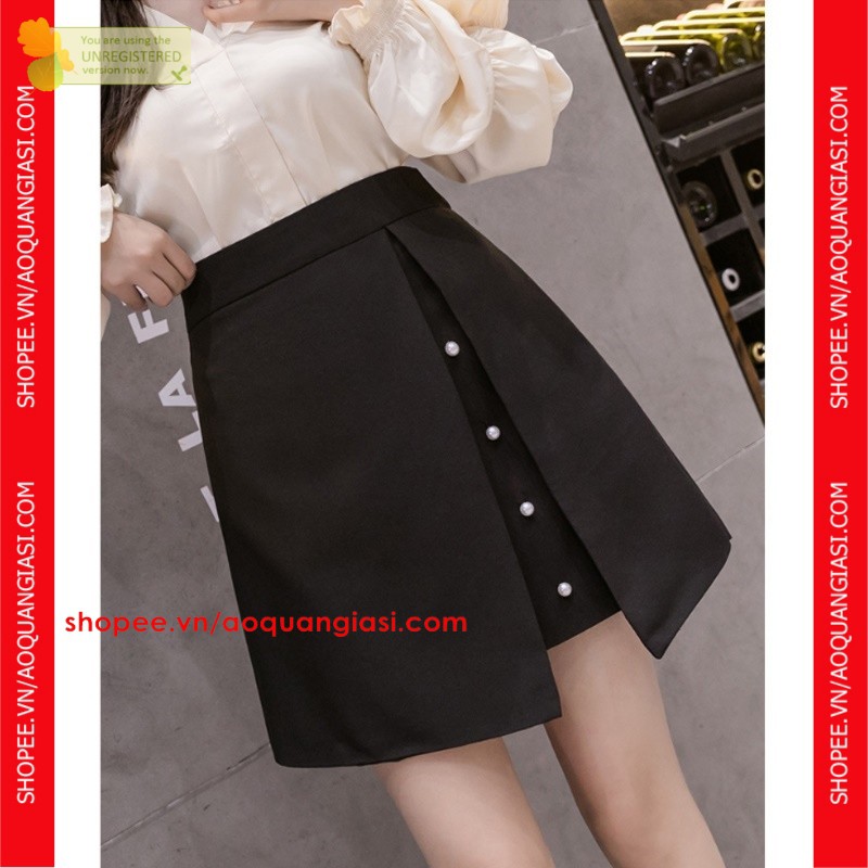 Quần Giả Váy Kaki Đính 4 Hạt Trai mt1060 aoquangiasi.com Màu đen Size S, M, L sành điệu