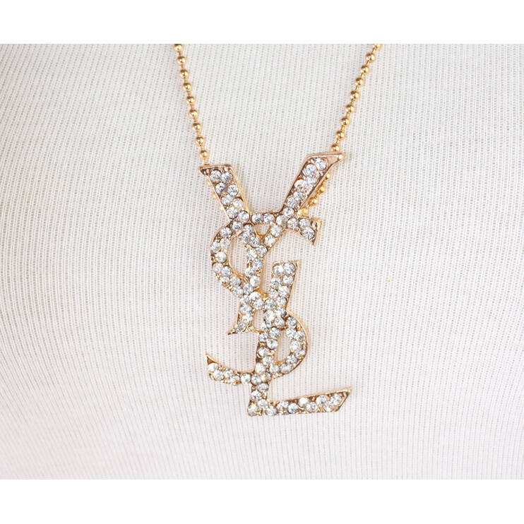 Dây Chuyền Mặt Chữ ysl Đính Đá Kim Cương Phong Cách Hàn Quốc Cho Nữ