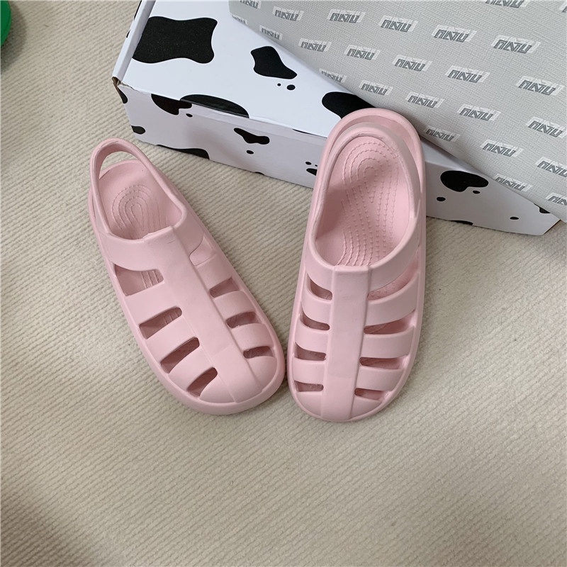 Giày Sandal Đục Lỗ Đế Dày Bằng EVA Chống Trượt Phong Cách La Mã Thời Trang Mùa Hè Hàng Mới Dành Cho Bạn Nữ Mang Đi Biển