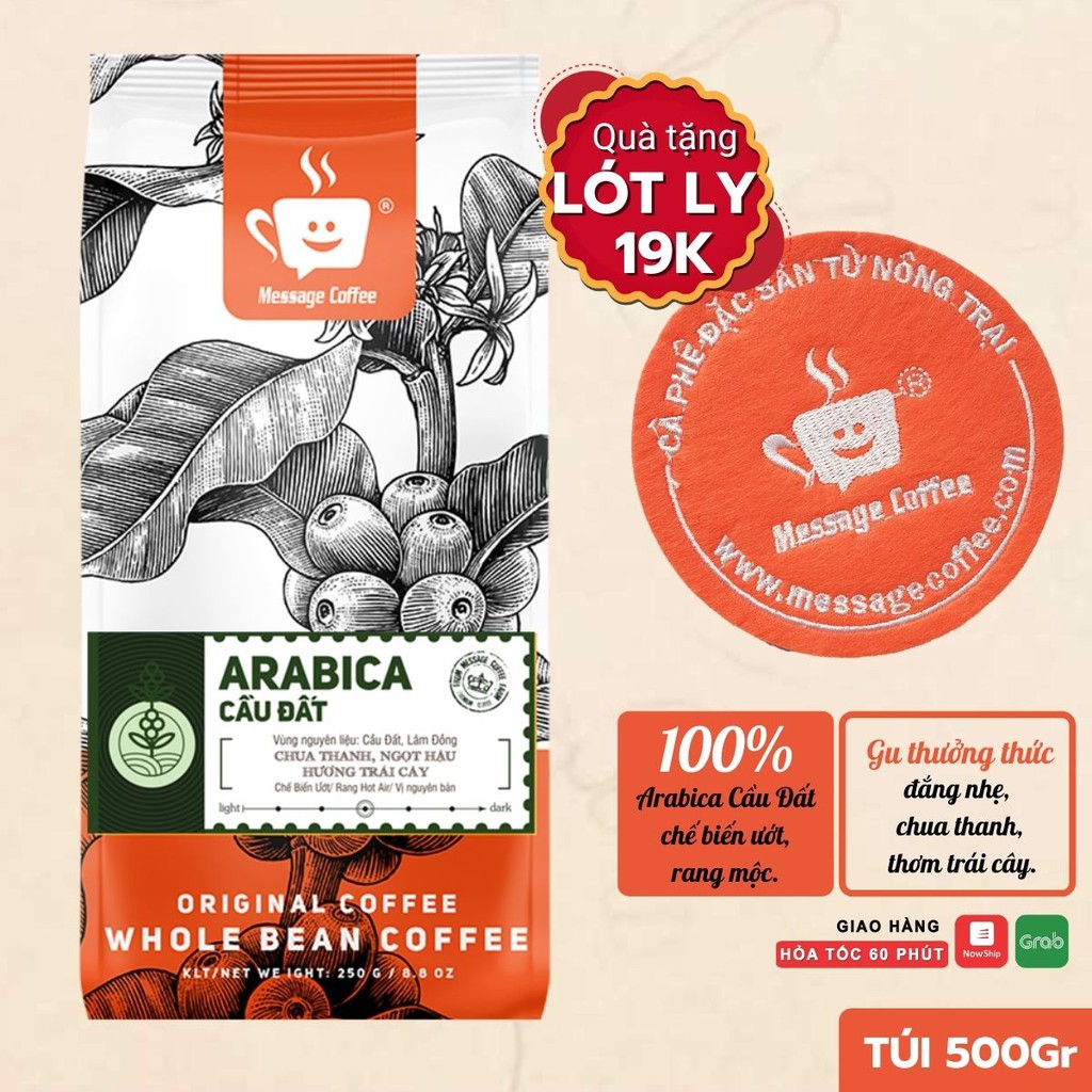 Cà phê Arabica Cầu Đất nguyên chất 100% hậu vị ngọt thơm quyến rũ gói 500g Pha Máy - Cold Brew và Drip từ Message Coffee