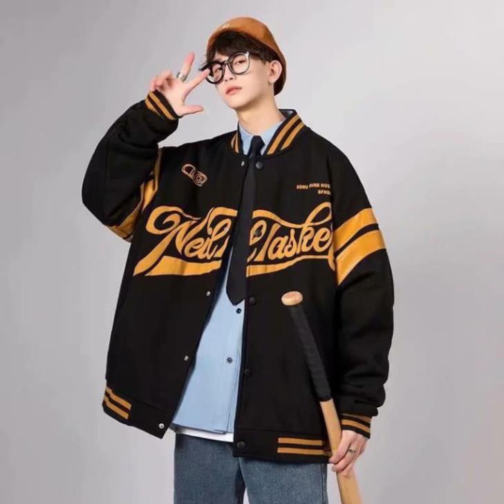 BOMBER,áo khoác Bóng Chày Nỉ 2 Màu Form Rộng Unisex