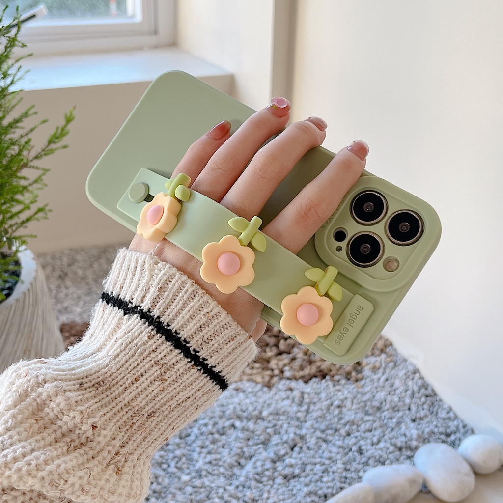 Ốp Điện Thoại Silicon Mềm Chống Sốc Họa Tiết Hoa Mắt Mèo Dễ Thương Gắn Kèm Dây Đeo Dành Cho iPhone 13 12 11 Pro Max XR XS Max X