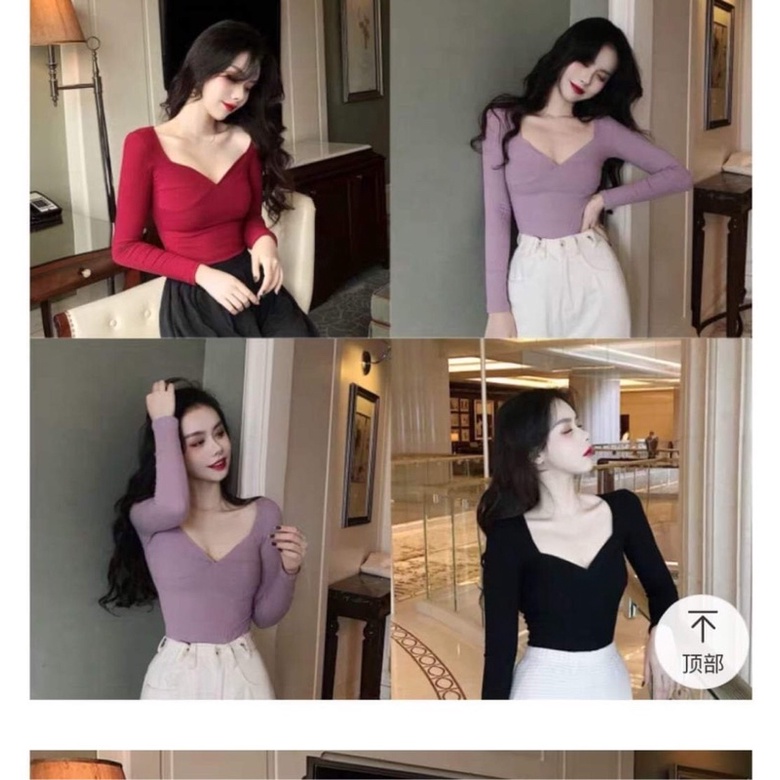 Áo len cổ tim tay dài