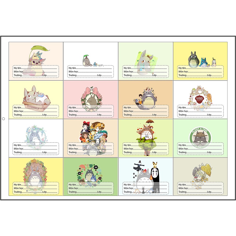 nhãn vở totoro NV9 hoạt hình set 16 chiếc có keo dán sẵn