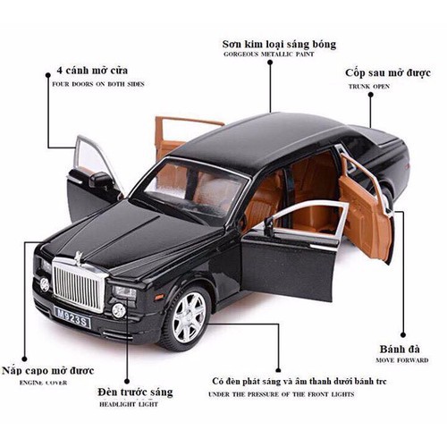 Mô hình xe sắt Rolls-Royce Phantom tỉ lệ 1:24 màu đen