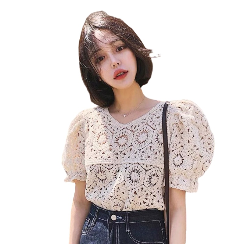 Áo Croptop Dệt Kim Tay Lửng Cổ Chữ V Khoét Lỗ Hình Bông Hoa Độc Đáo Thời Trang Cho Nữ