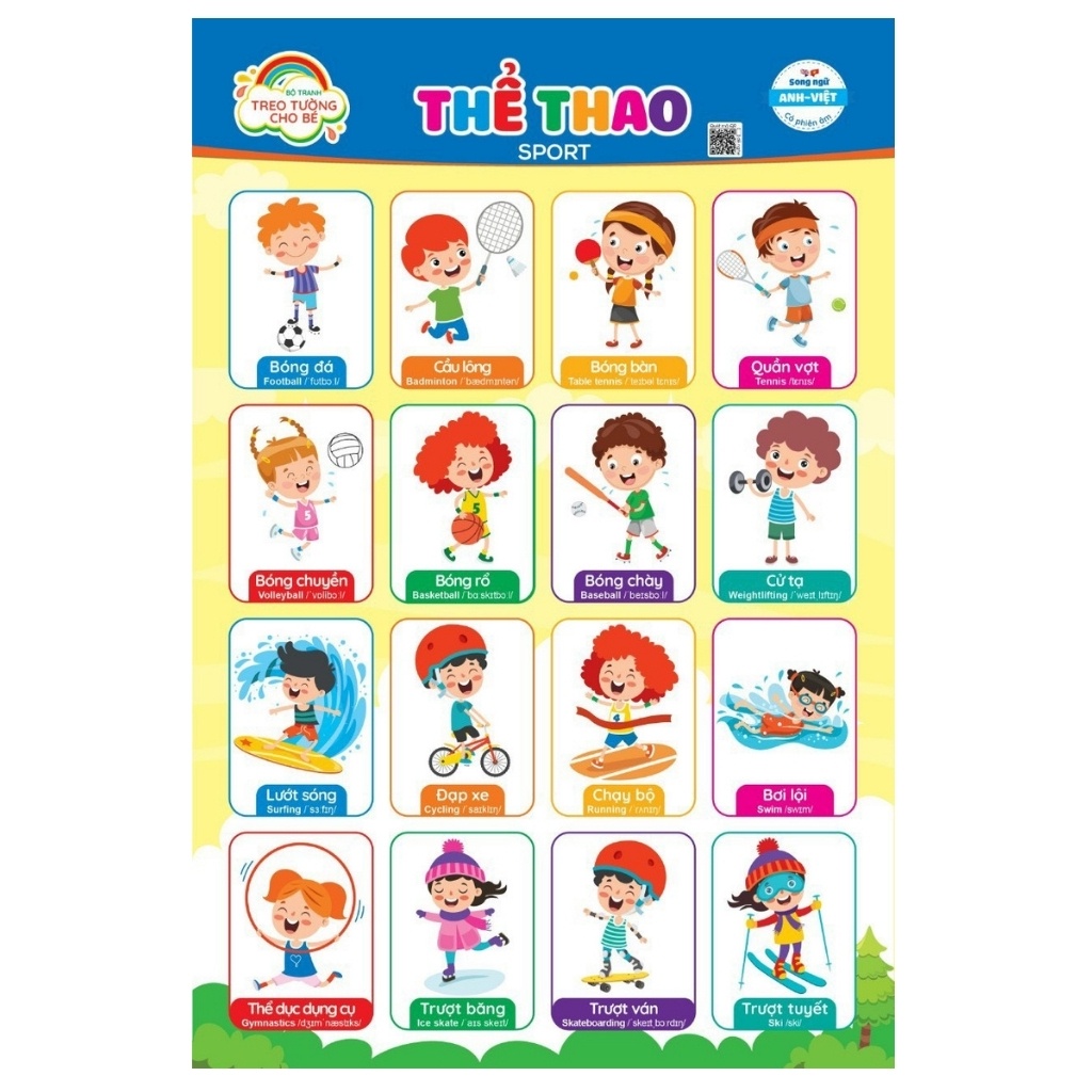 Bộ tranh treo tường kĩ năng cho bé - 10 chủ đề - quét mã âm thanh QR, song ngữ Anh-Việt