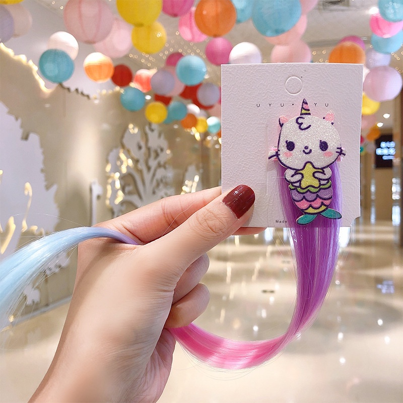 Kẹp Tóc Giả Hình Kỳ Lân Hoạt Hình Dễ Thương Cho Bé Gái