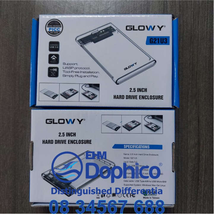 Box ổ cứng SSD/HDD 2,5" Gloway G21U3 - Sata3.0 – USB3.0 - Nhựa ABS trong suốt – CHÍNH HÃNG – Bảo hành 12 tháng | BigBuy360 - bigbuy360.vn