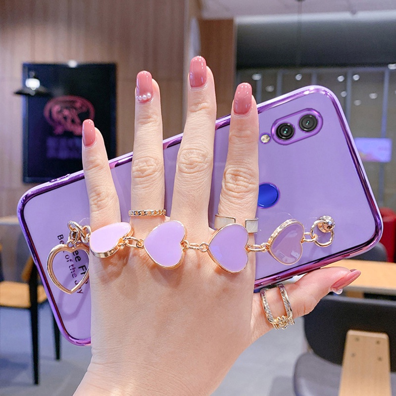 Ốp điện thoại silicon mềm hình trái tim có dây đeo tiện lợi dành cho Xiaomi Redmi Note 7 Pro Note 8 2021 Note 8 Pro