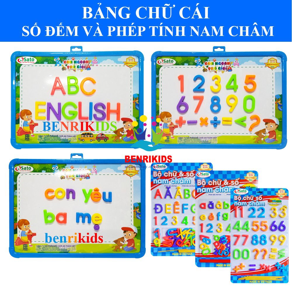 Bảng Ghép Nam Châm Chữ Cái - Số Đếm- Phép Tính Cho Bé Chuẩn Bị Hành Trang Vào Lớp 1 (Hàng Sato)