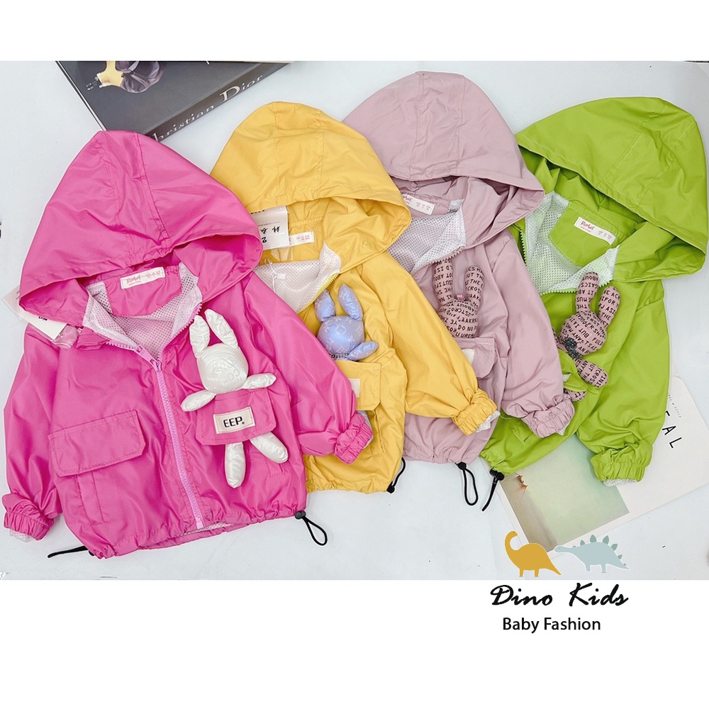 Áo khoác cho bé gái, áo khoác gió 2 lớp GẮN GẤU THẬT siêu cute cho bé gái, bé trai 10-25kg