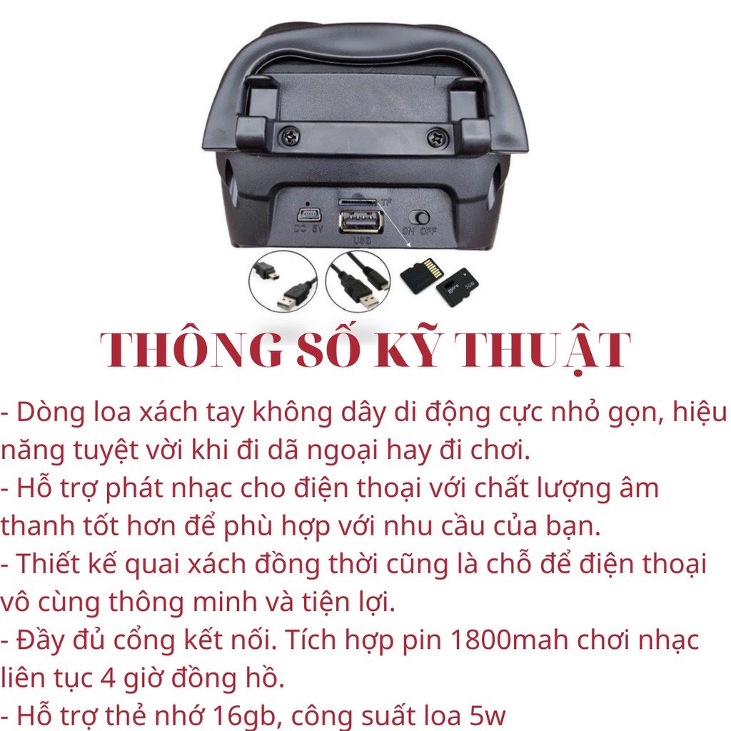 Loa Bluetooth Mini Xách Tay Kimiso KM-1182,Bass Êm,Âm Thanh Chất Lượng Hỗ Trợ Cắm Thẻ Nhớ Và USB,Có Đèn Led Nhấp Nháy