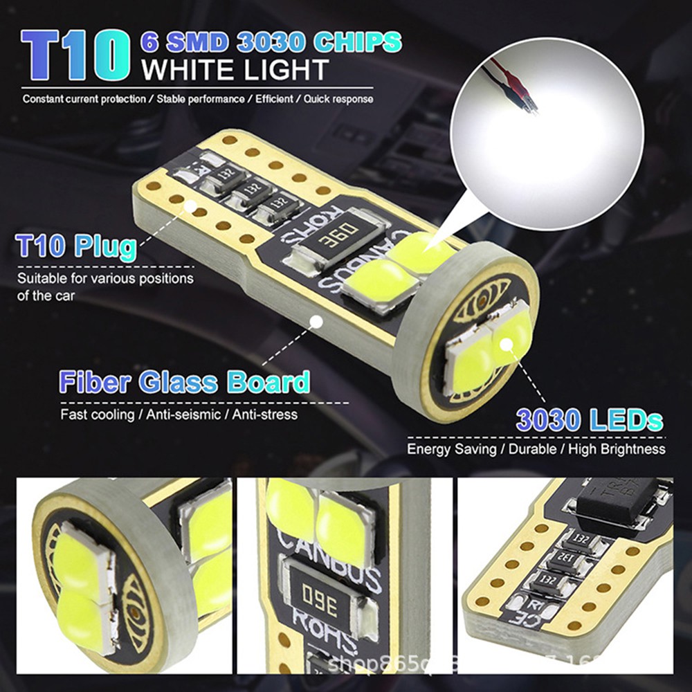 Bóng đèn LED T10 W5W 194 3030 6 SMD cho xe hơi