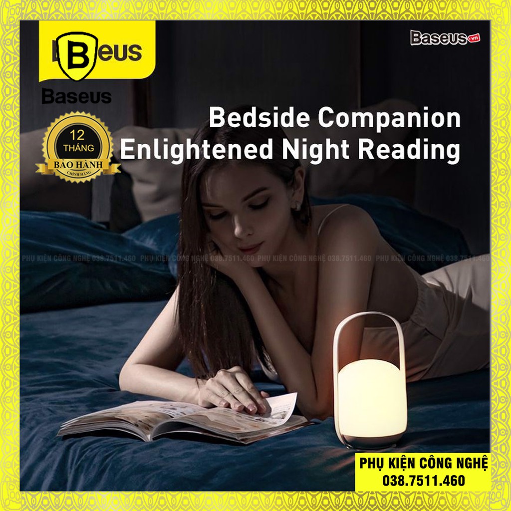 Đèn ngủ tiện dụng Baseus Moon-white Dimming Portable Lamp (Di động, Pin sạc 30 giờ hoạt động )