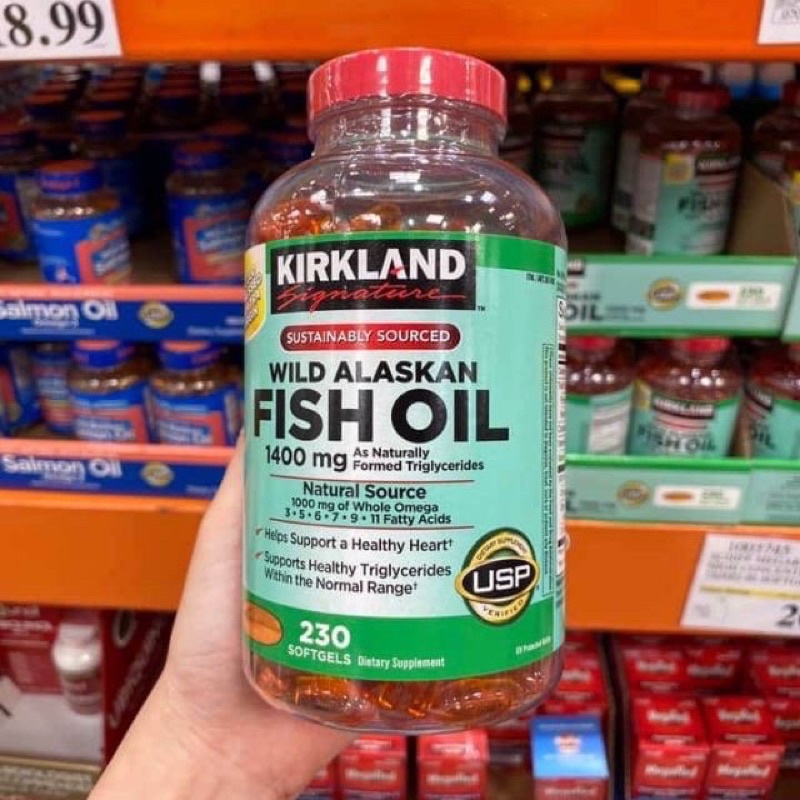 🐠🐬[HSD 01/2023] Dầu cá Omega tổng hợp Kirkland Signature Wild Alaskan Fish Oil 1400mg - Hộp 230 viên của Mỹ🐠🐬