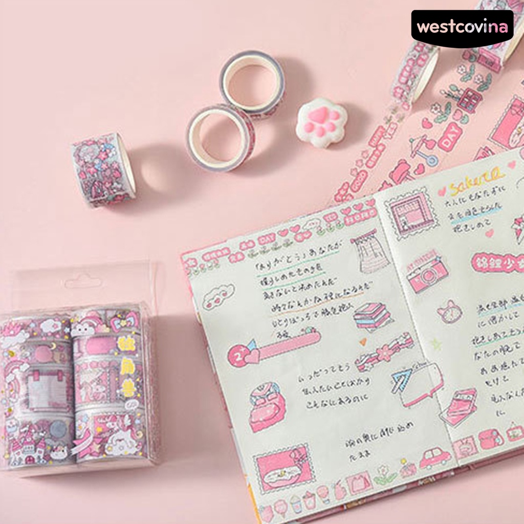 [Hot]✍Set 8 Cuộn Băng Dính Washi Dùng Trang Trí Sổ Tay DIY