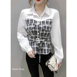 🌈 ÁO SƠ MI DẠ PHỐI TAY TRẮNG ĐAI💢