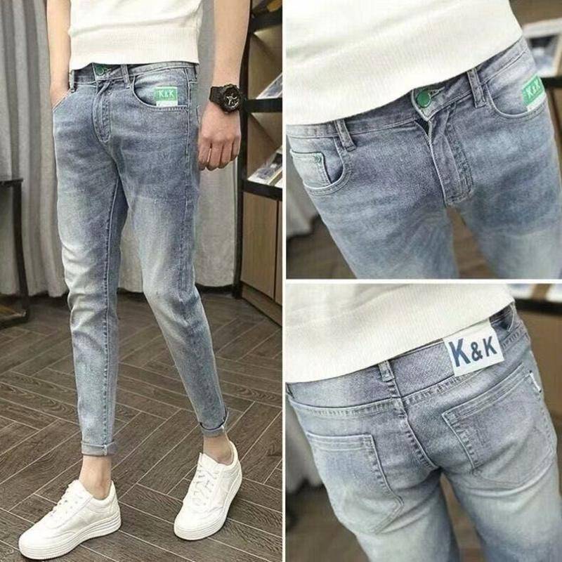 Quần Jean Dài Đến Mắt Cá Chân Phối Rách Màu Sáng Phong Cách Mùa Thu Cho Nam Giới