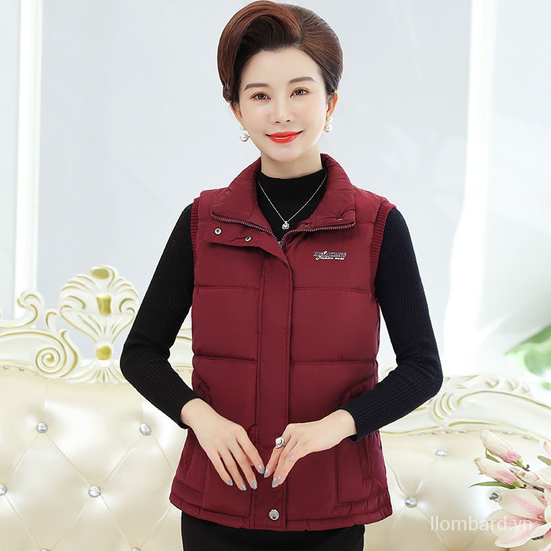 Áo khoác phao sát nách dáng ngắn chất liệu cotton dày dặn thời trang cho nữ trung niên | BigBuy360 - bigbuy360.vn