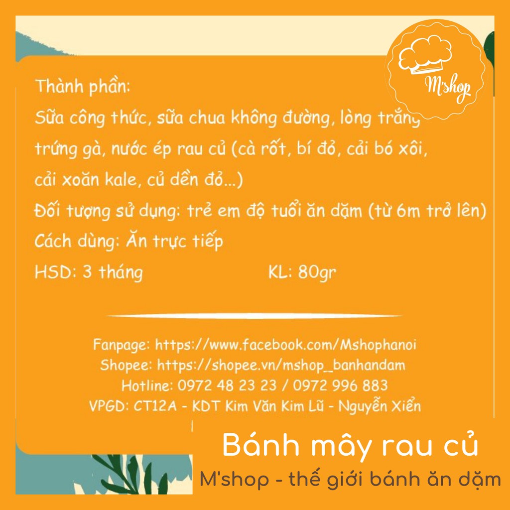 Bánh ăn dặm - bánh mây vị rau củ handmade M'shop