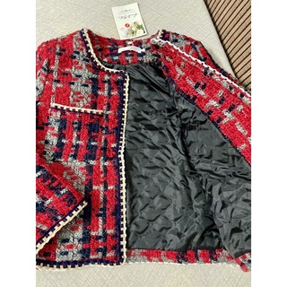 (SẴN) Áo dạ tweed đỏ viền