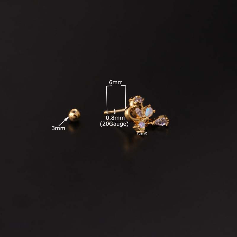 1 Khuyên Tai Kiểu Thanh Tạ Thẳng Bằng Thép Không Gỉ Đính Đá Zircon 20G