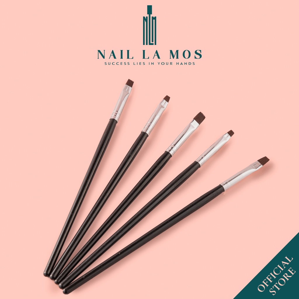 Set 5 chiếc cọ bản vuông đa dạng size - cọ bản nail dành cho học viên thực hành