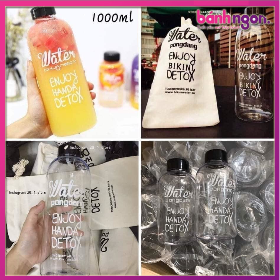 Chai nước Detox đẹp &quot; Water Pongdang&quot; 1000 ml - Kèm 1 Túi Vải