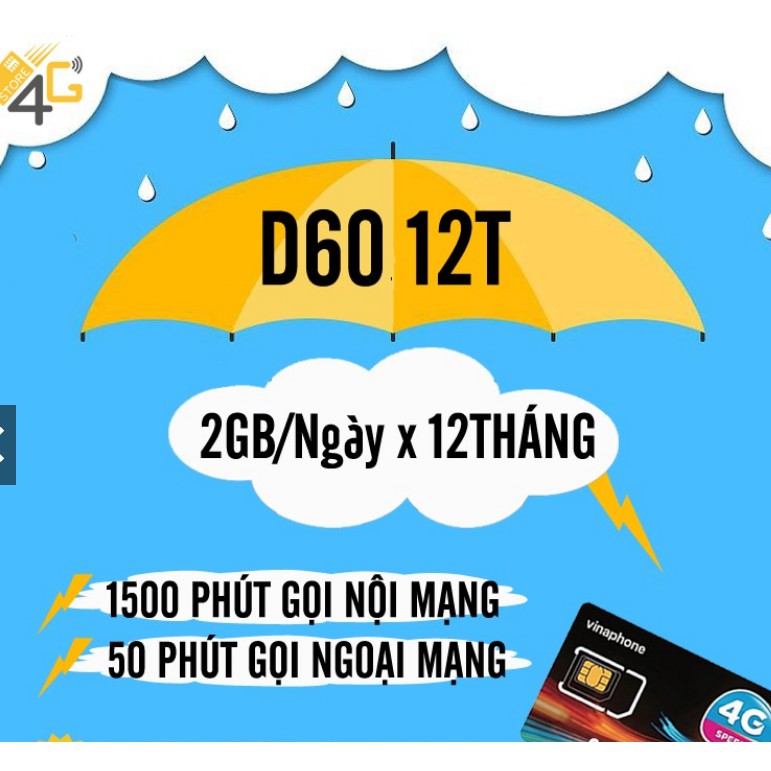 [Miễn phí 1 năm] SIM 4G Vinaphone 2GB/ngày, gọi nội mạng 20p và liên mạng 50p ( VD8912T/12D60G )