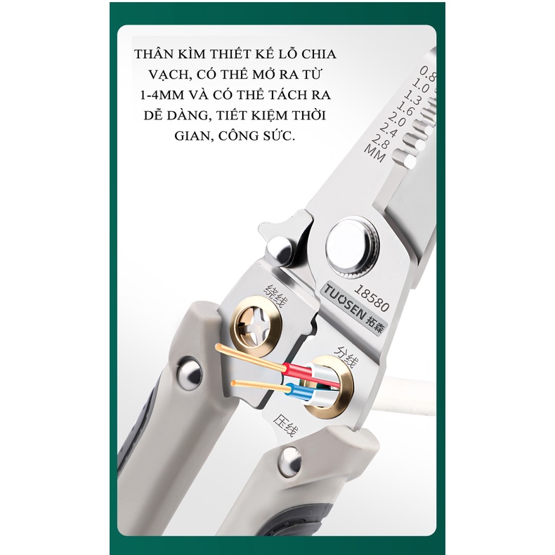 Kìm tuốt dây thợ điện đa năng mẫu mới 18580 - Một sản phẩm của Tuosen