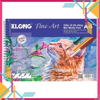 Sổ vẽ KLONG A4+ cao cấp lò xo kép xé 250GSM 25 tờ ms 777