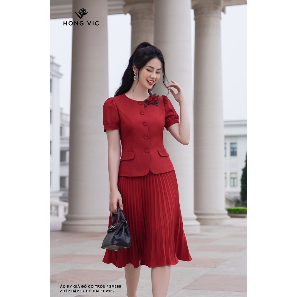 Chân váy nữ thiết kế Hong Vic dập ly đỏ dài CV152