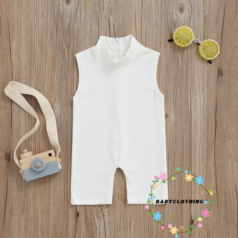 Áo liền quần cổ cao không tay màu trơn thời trang mùa hè năng động cho bé gái