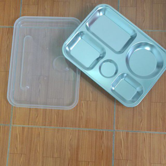 Khay chia cơm inox có nắp đậy