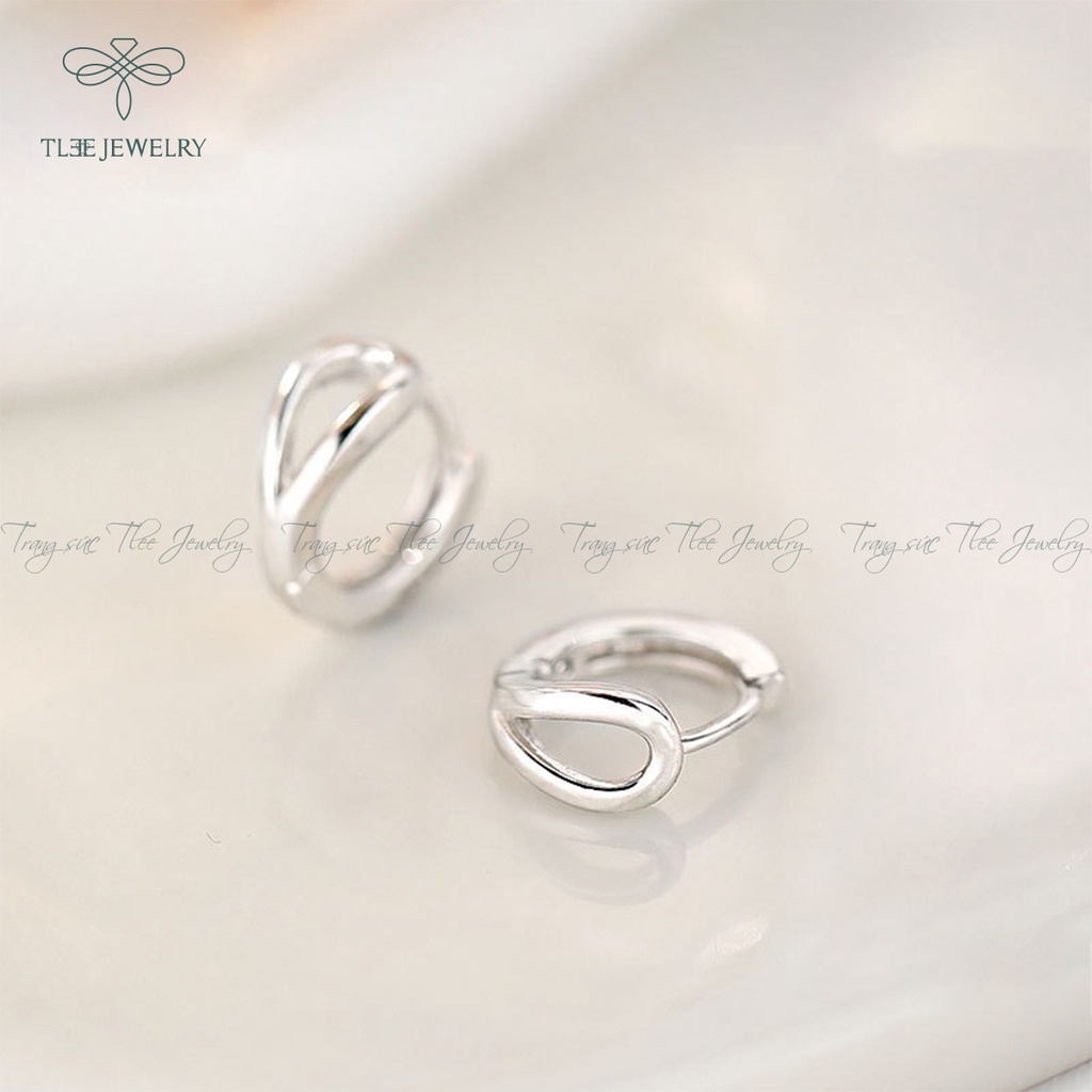 Khuyên tai bạc nữ TLEE chốt bấm hai tầng trơn lạ mắt NCJ B0158