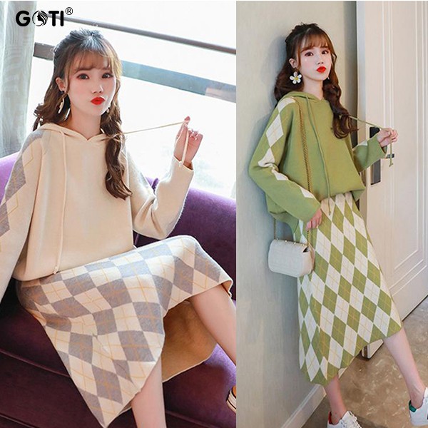 SET LEN ÁO HOODIE CHÂN VÁY HỌA TIẾT SL1990