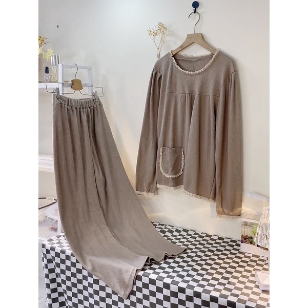 BỘ NGỦ DÀI TAY VIỀN REN, BỘ PYJAMA mùa đông