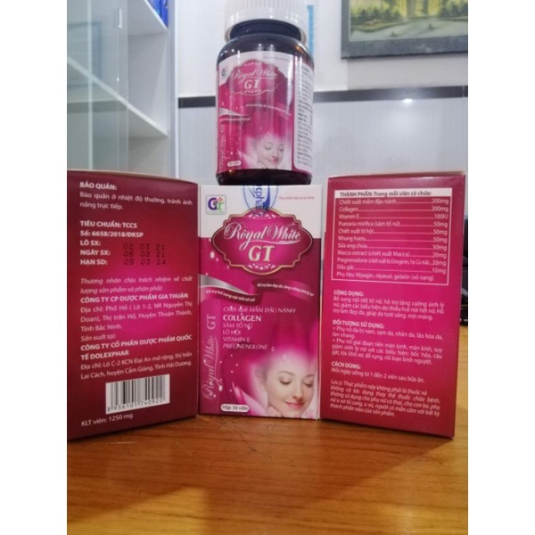 Viên uống Collagen, mầm đậu nành Royal White GT - Hỗ trợ làm đẹp da,bổ sung nội tiết tố, tăng cường sinh lý nữ